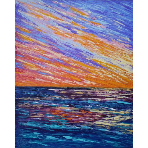 IllaUartGallery Sunset Painting Seascape Original Art Tropical Wall Art Impasto Oil Painting