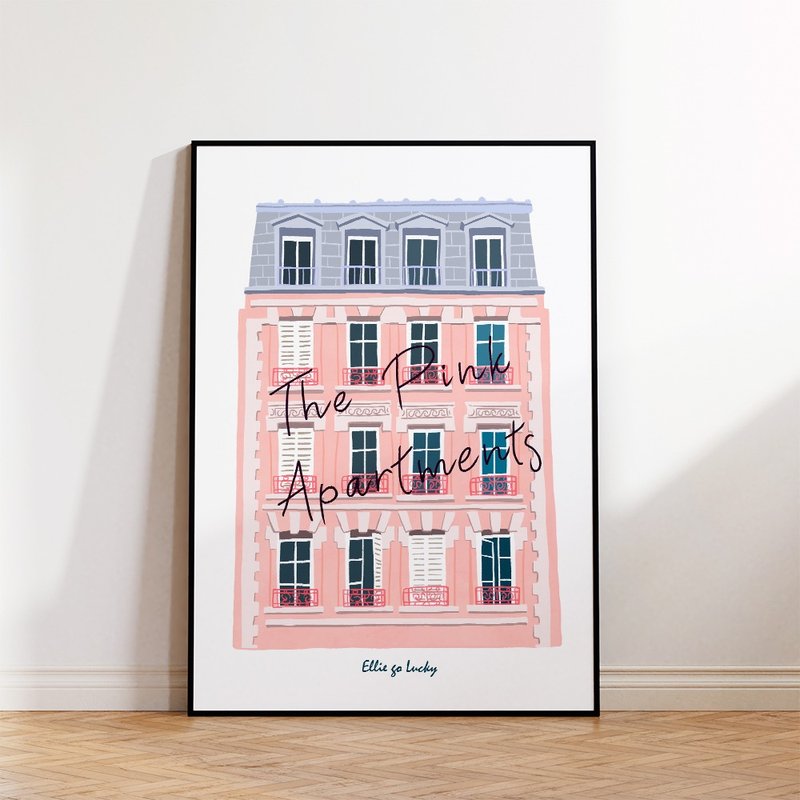 Art print/ Pink Apartments / Illustration poster A3,A2 - 海報/掛畫/掛布 - 紙 粉紅色