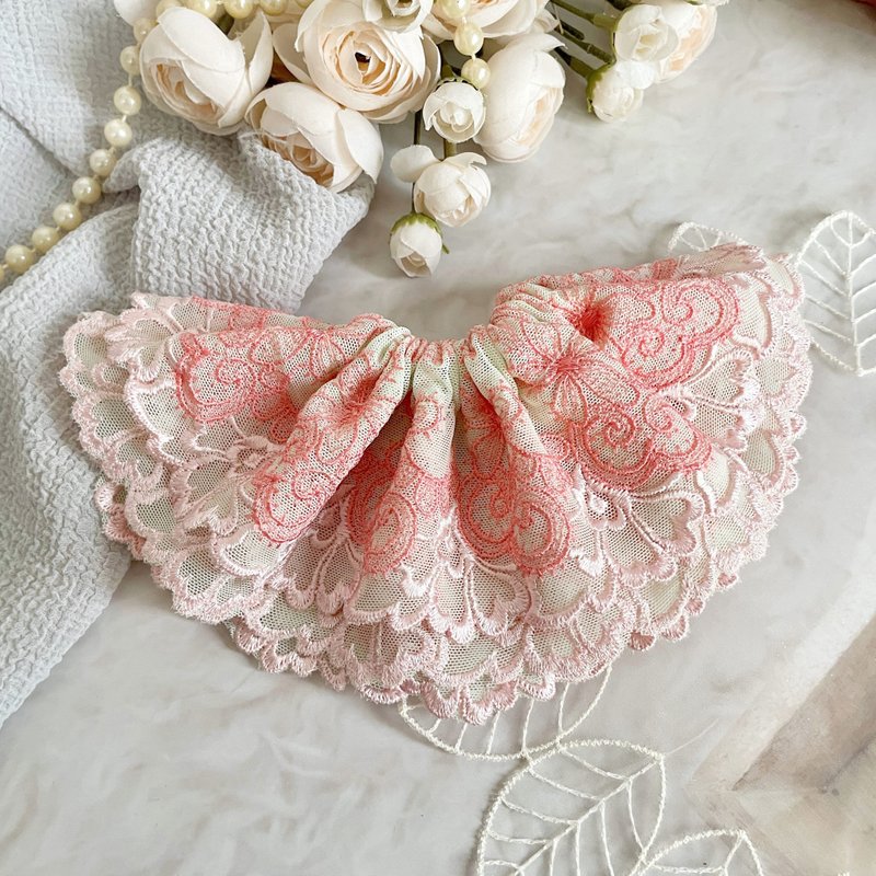 French embroidery lace scrunchie/watermelon hair ring scrunchie tie hair bundle hair accessories pig intestine ring - Hair Accessories - Other Materials Pink