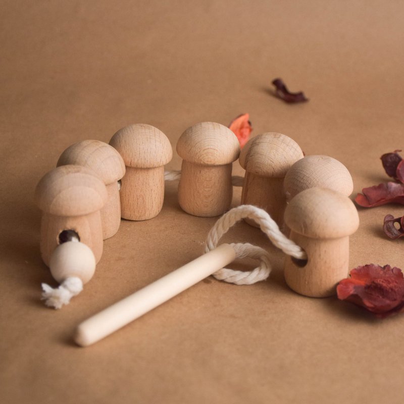 Wood Lacing Toy Wooden Mushrooms - Kids' Toys - Wood Multicolor