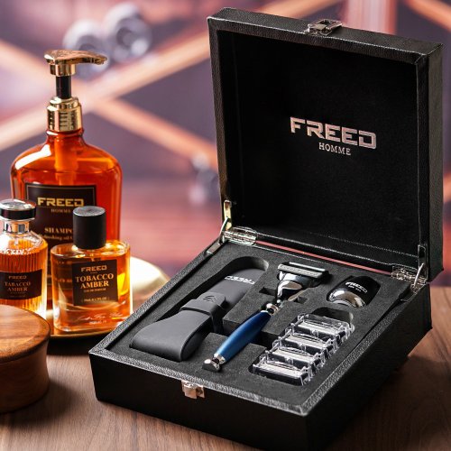 FREED 【FREED】尊爵四件組五刀式刮鬍刀禮盒-時尚藍 現貨 客製化刻字