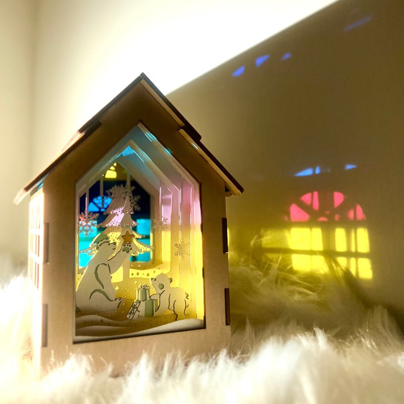 Light and Shadow Story Symphony Paper Sculpture Christmas Cabin Night Light Aurora Polar Bear Silhouette Decoration - Lighting - Paper Orange