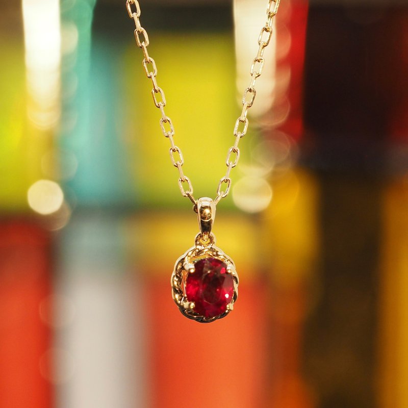 18K Gold Ruby Oval Necklace - สร้อยคอ - เครื่องประดับ 