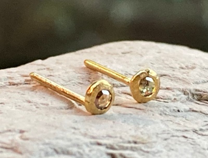 K24 ローズカット天然ダイヤモンド 純金スタッドピアス◇K24 Pure Gold+Diamond Studs 2.8mm直径 - 耳環/耳夾/耳骨夾 - 其他金屬 