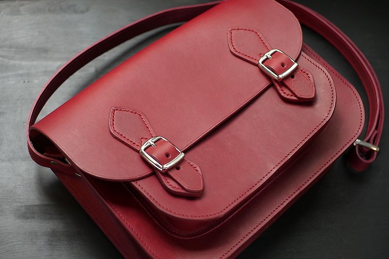 [Limited extension offer] [planted leather] [magnetic buckle] British Cambridge bag - Burgundy red - กระเป๋าแมสเซนเจอร์ - หนังแท้ 