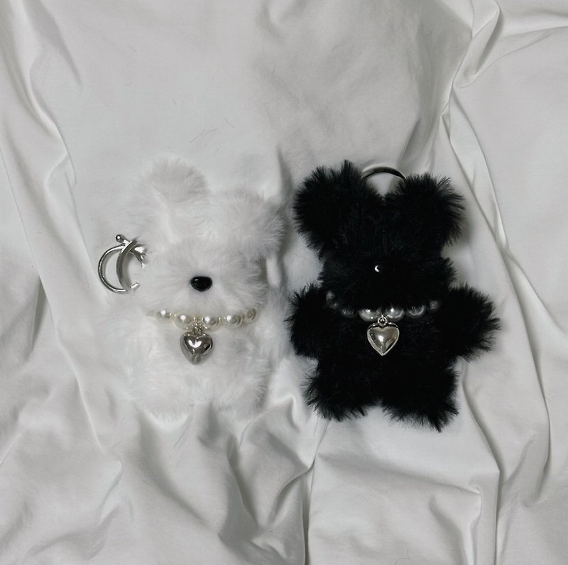 korea fur wire doll keychains(a big-nosed pearl necklace ver.) - Keychains - Other Materials Black