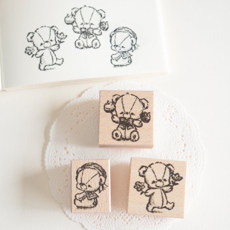 ラバースタンプ - 鉛筆イラスト風 テディベア - 印章/印台 - 橡膠 咖啡色