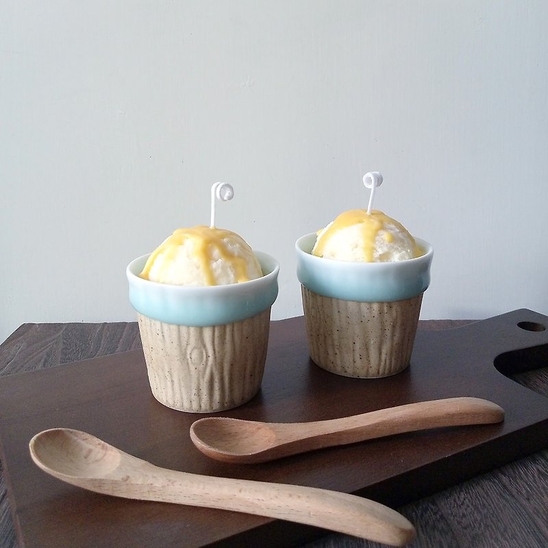 アイスクリームアイスクリームの形|ナチュラルフレグランスエッセンシャルオイル大豆キャンドルライムライムレモングラスデザート - キャンドル・燭台 - 蝋 イエロー