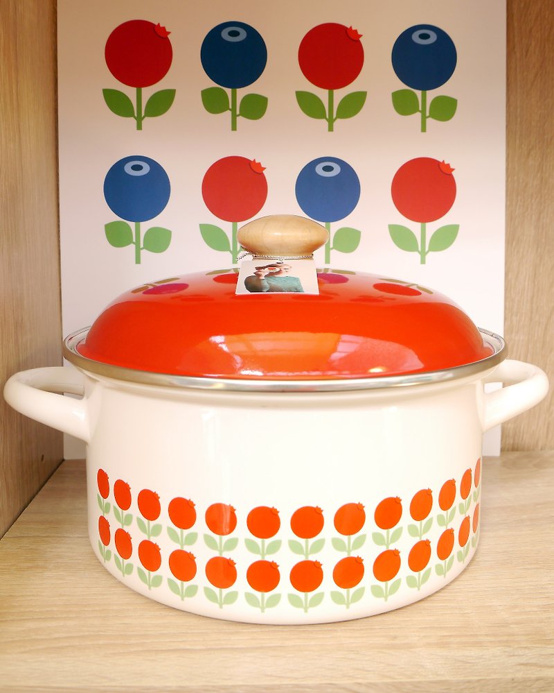 Cute Nordic Retro Floryd Bilberry Berry Enamel Binaural Soup Pot - Teapots & Teacups - Paper Red
