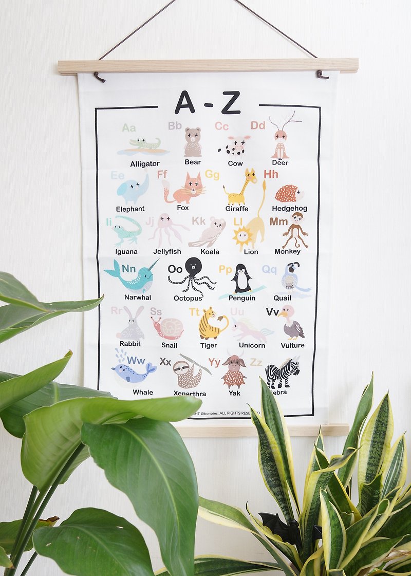 Bonbies Learning Hanging Cloth for Kids | 英語の動物のアルファベットAからZ | 壁の装飾| 装飾| - キッズ家具 - コットン・麻 