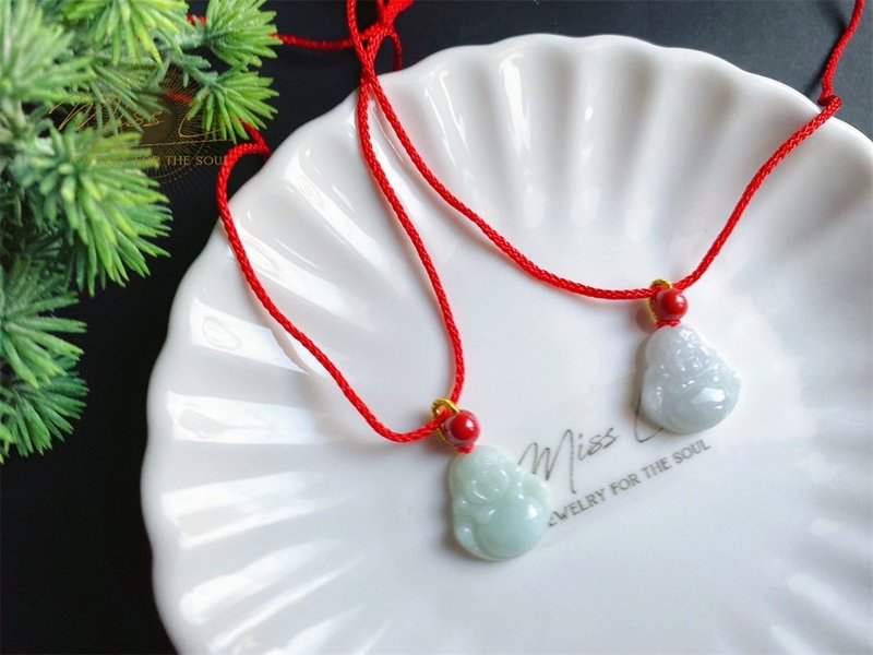 Natural Burmese Jade Maitreya Buddha God bless children's safety and health necklace gift - Charms - Jade Green