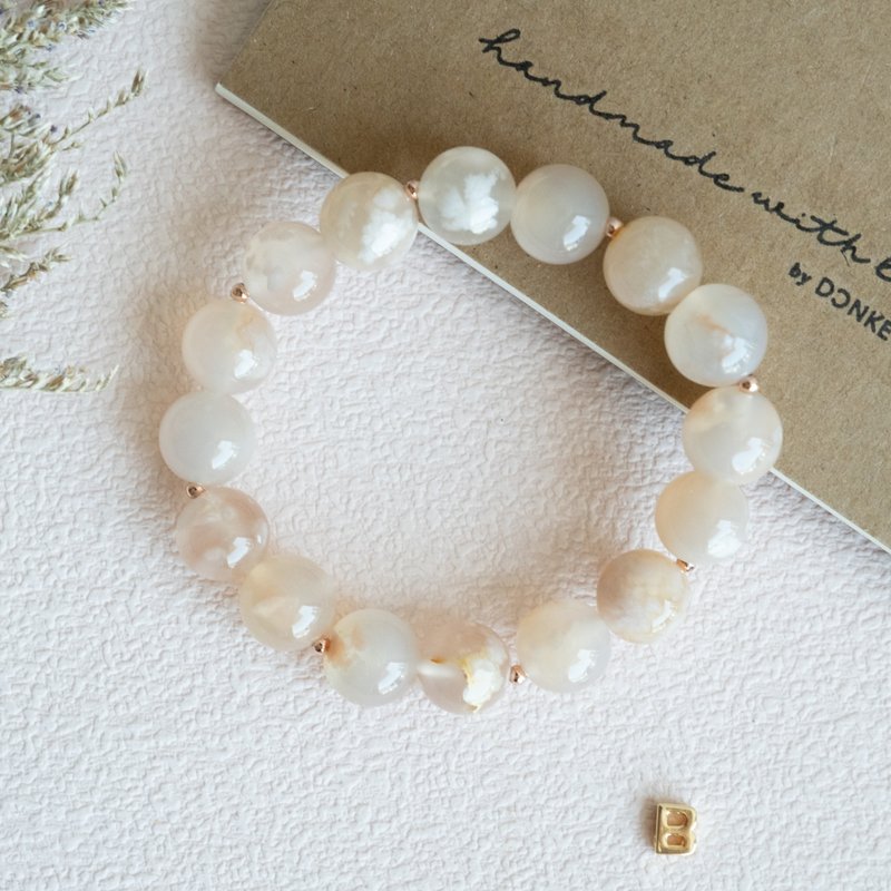 Big Blossom Sakura Agate genuine gemstones stretch bracelet female birthday gift - สร้อยข้อมือ - คริสตัล สึชมพู