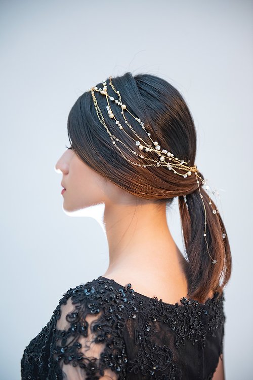 Lady Elegance 手工新娘飾品赫本的優雅 多變化珍珠髮帶