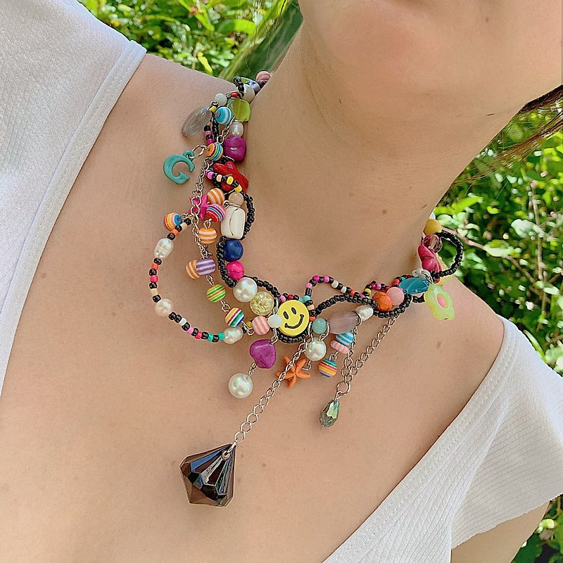 (Candy Punk)Necklaces handmade by skilled artisans, layered necklaces. - Necklaces - Stone Black