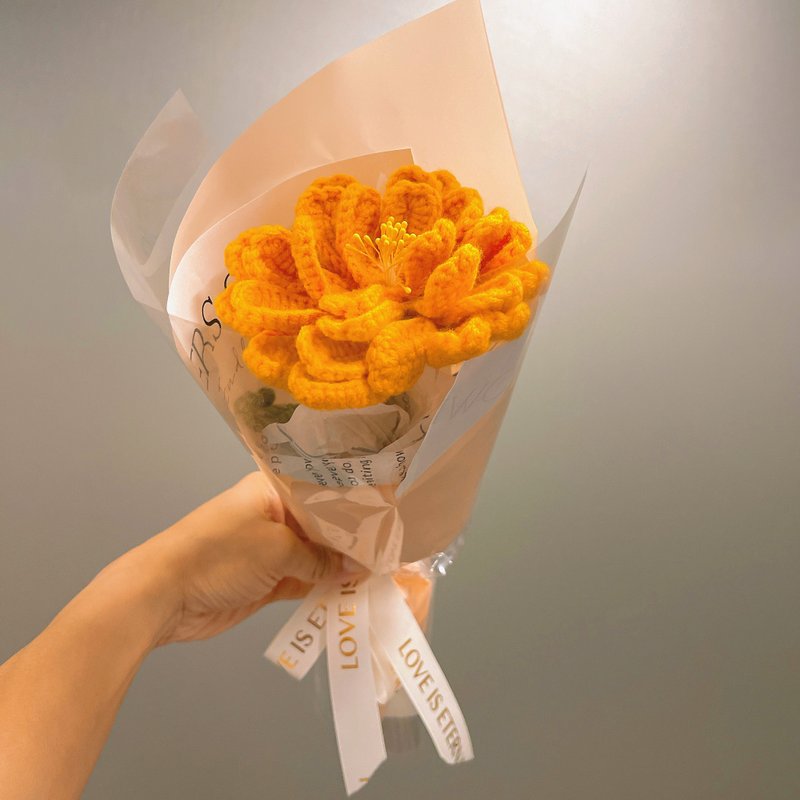 畢業禮物 畢業花束 客製化禮物2025月金絲蓮花束 - 手織單枝花束 - 乾燥花/永生花 - 棉．麻 橘色