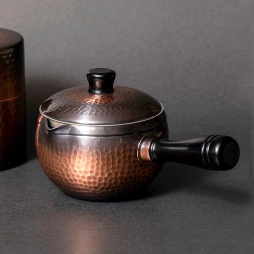 日本新光堂 日本新光堂 日製純銅鎚目紋橫手急須壺(附濾茶器)-350ml-多色可選