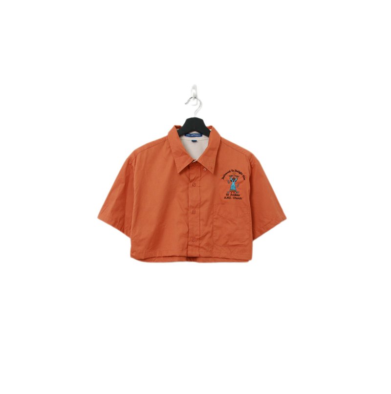 Back to Green-再製刺繡短板襯衫 磚色 ds-28//vintage shirt - 女襯衫 - 棉．麻 