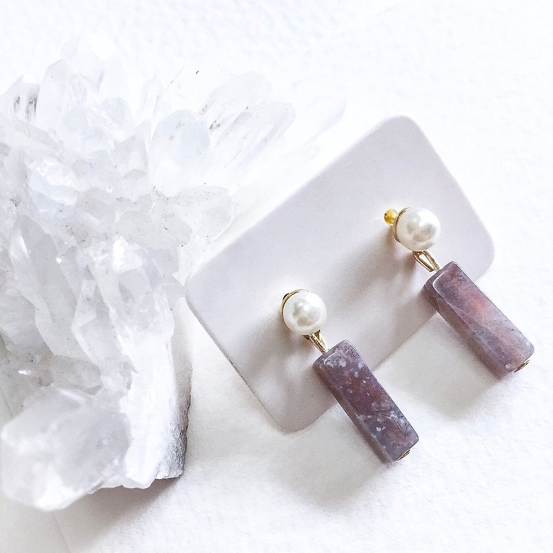 Romantic and elegant Purple Cubic column Agate Earring - Earrings & Clip-ons - Gemstone Purple