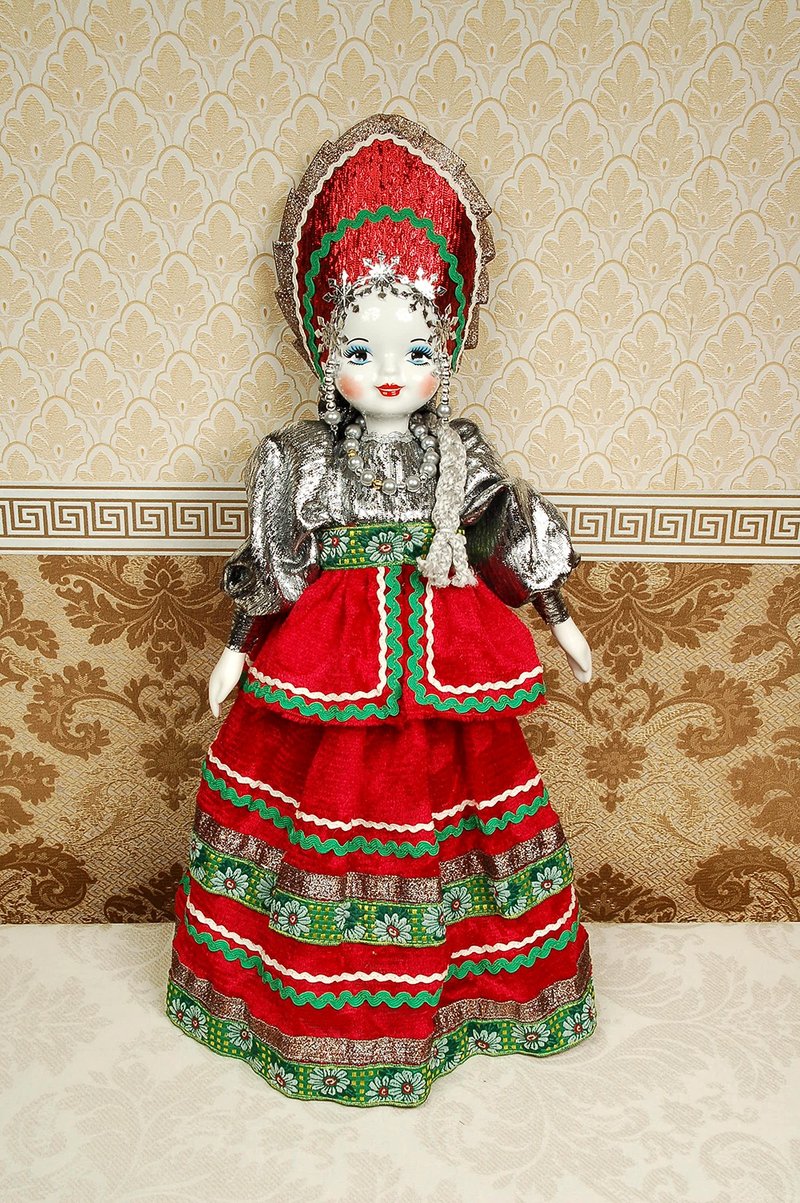 Red Porcelain Art Doll 19 inches Collectible unique handmade folk gift - 壁貼/牆壁裝飾 - 瓷 