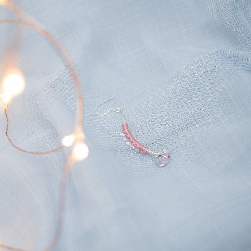 YuThing | Cotton Embroidery Silver Hook Earring (rose) - ต่างหู - โลหะ สีแดง