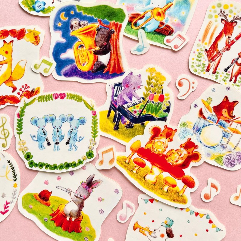 Animal Concert Frame Stickers (with postcard) - Stickers - Paper Multicolor