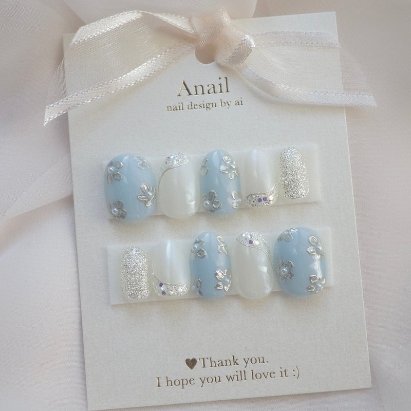 flower nails / press on nails /  mirror flower - Nail Polish & Acrylic Nails - Other Materials Blue