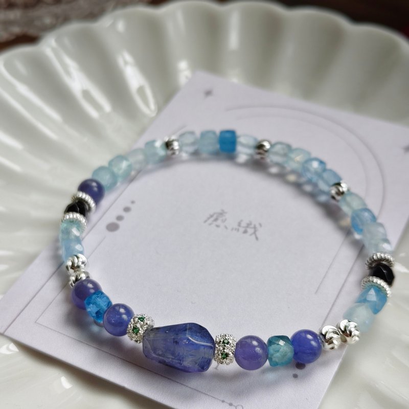 【Tanzanite x Aquamarine Crystal Bracelet】Enhance Intuition & Communication - Bracelets - Crystal Blue