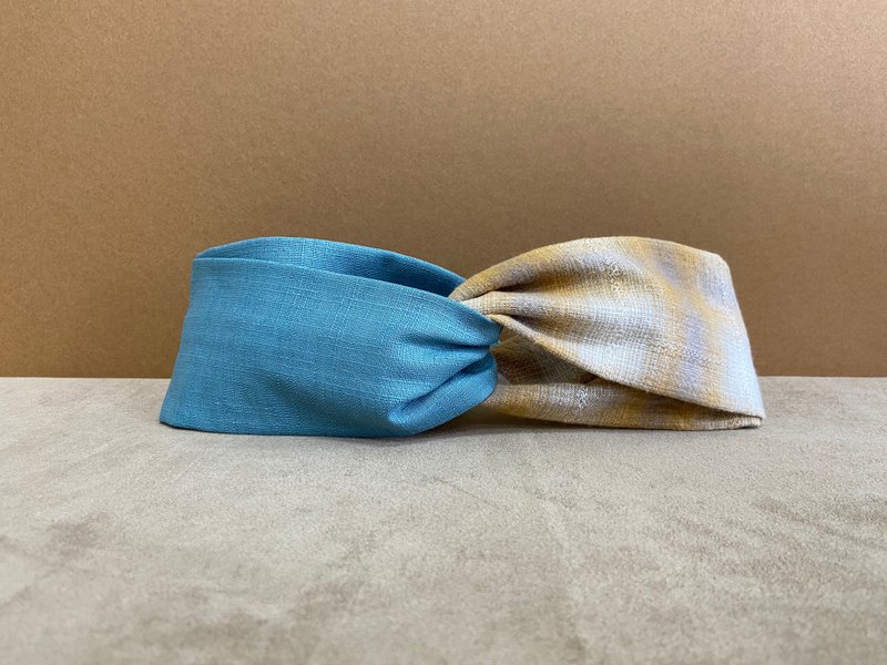 雙拼髮帶 / 曙光 - 湖水藍 / 日本先染布 - 髮箍/髮帶 - 棉．麻 藍色