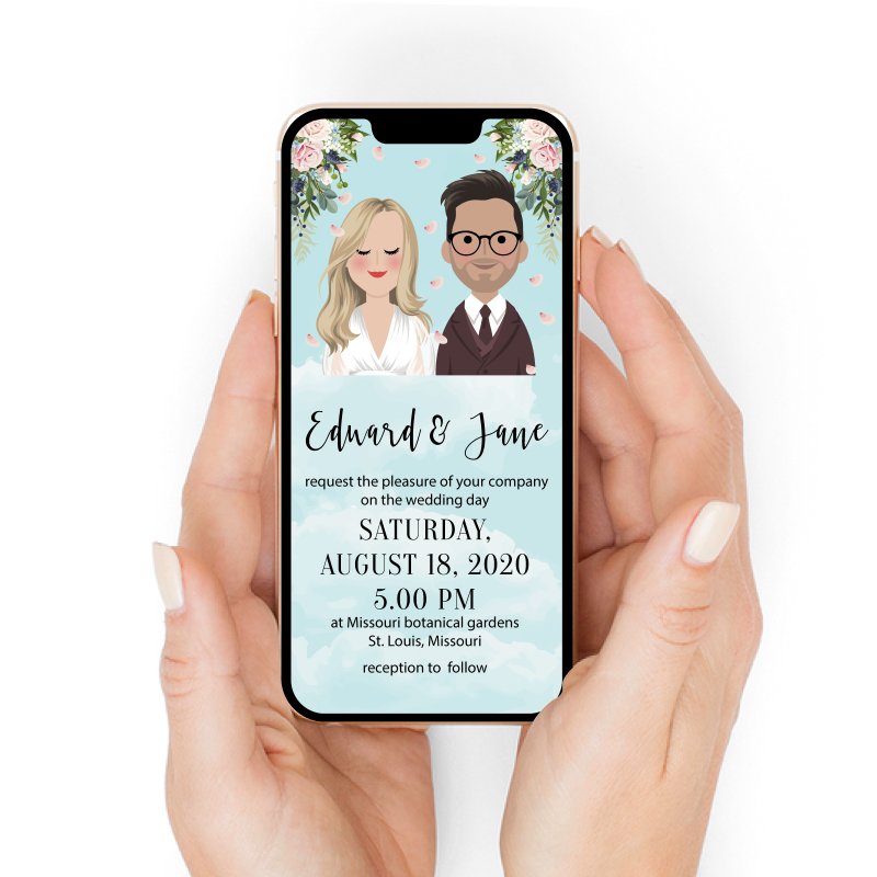 Unique wedding online invitation. Custom illustrated wedding invitation. - 電子喜帖/賀卡/邀請函 - 其他材質 