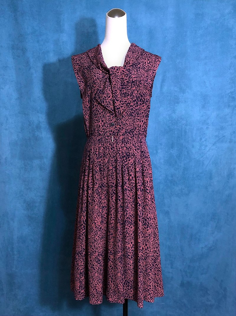 Animal print bow tie sleeveless vintage dress / brought back to VINTAGE from abroad - One Piece Dresses - Polyester Multicolor