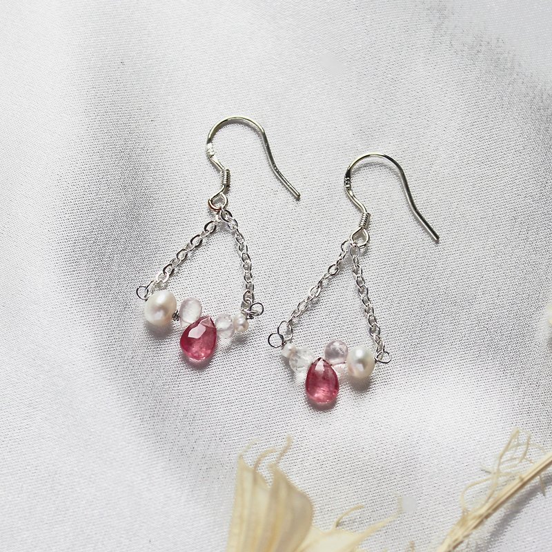Pink Tourmaline Silver Design Earrings - Earrings & Clip-ons - Semi-Precious Stones Pink