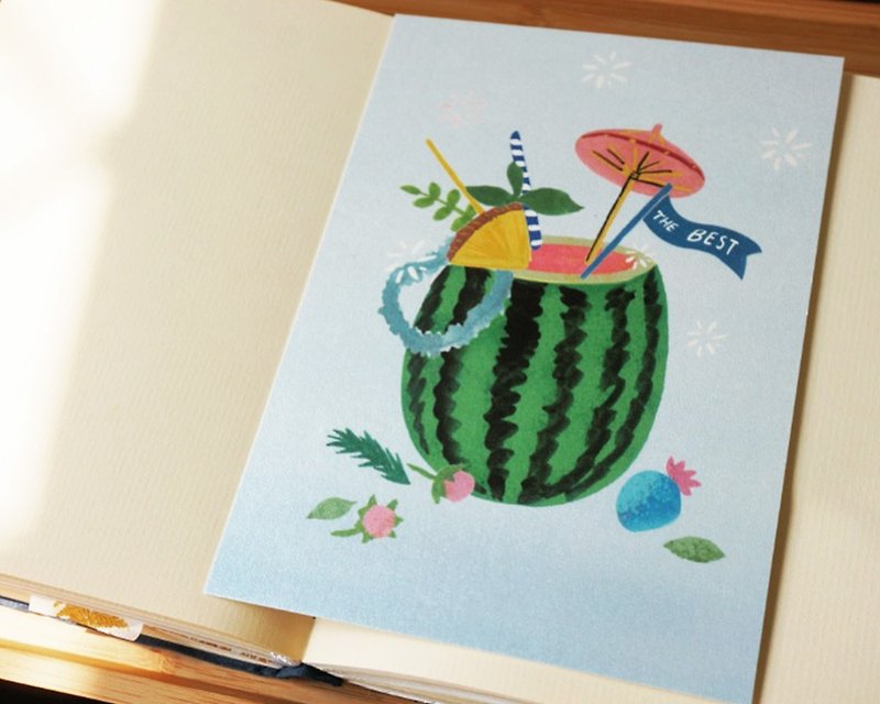 Summer watermelon watermelon postcard. card - การ์ด/โปสการ์ด - กระดาษ สีเขียว