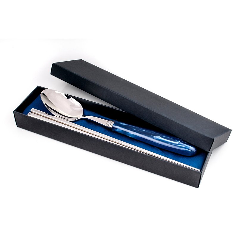 Taiwan's first chopsticks. Cutlery set. Collection of blue gentleman (with lettering) -B23 - ตะเกียบ - โลหะ สีน้ำเงิน