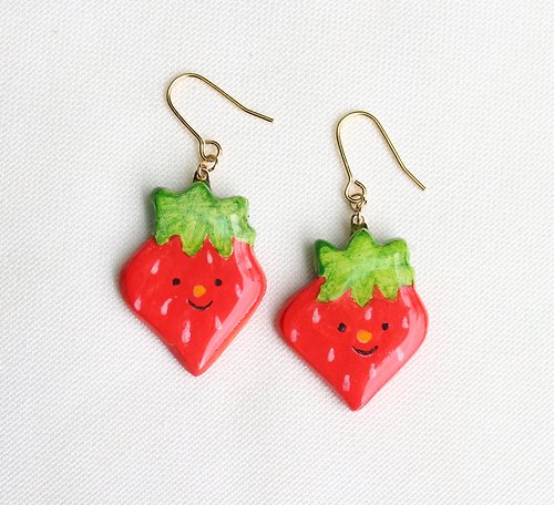 森椛 senhua 草莓 耳環 / 耳夾 / 水果 / 手繪
