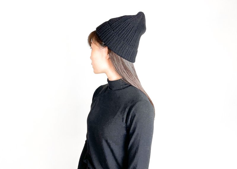 (Two Colors) 100% Pure Wool/ Knit Cap/ Fur Cap - Hats & Caps - Wool Black