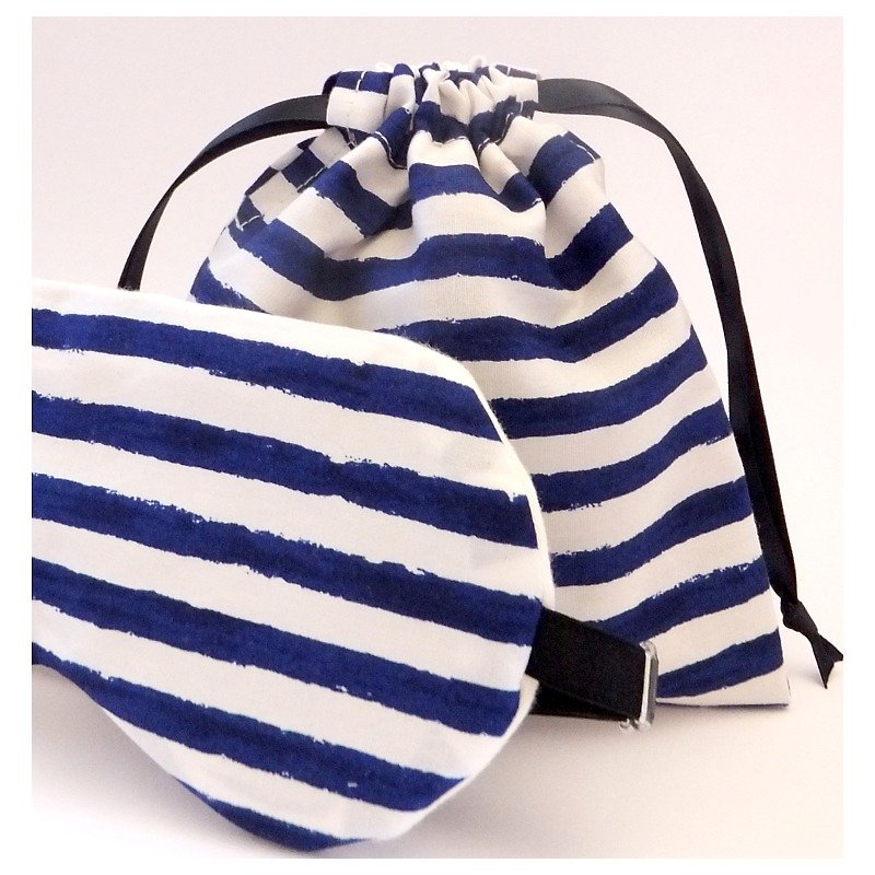 Scratched Stripe eye mask and bag pair/Blue/ customizable/travel/trip/vacation/sleep mask - อื่นๆ - ผ้าฝ้าย/ผ้าลินิน สีน้ำเงิน