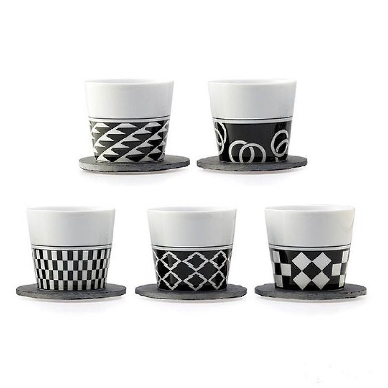 Hasami Yaki-Japanese Style Elegant Pig Mouth Cups (5 in a gift box with natural slate coasters) - แก้ว - เครื่องลายคราม ขาว