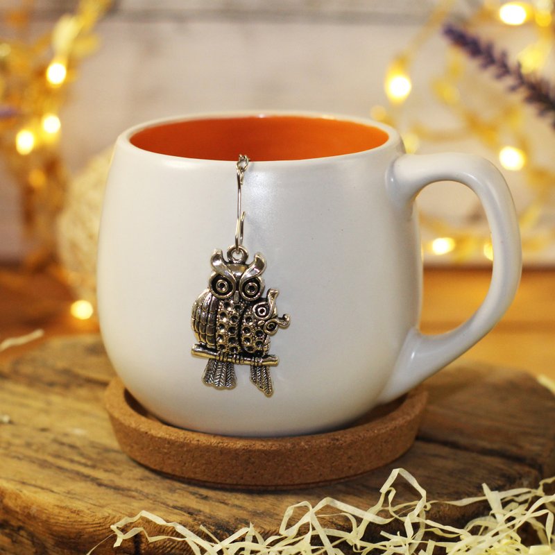 Tea infuser with owl pendant, Owl tea steeper for herbal tea, Tea Strainer owl - ถ้วย - สแตนเลส สีเงิน