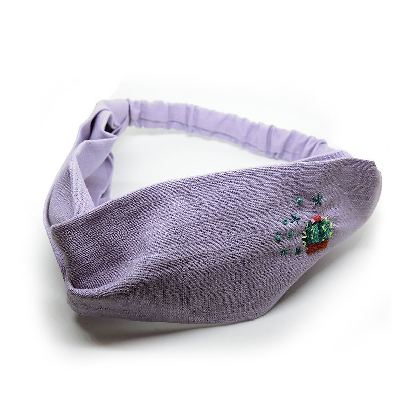 【殼藝品】100%手工刺繡髮帶(多肉) - 髮飾 - 棉．麻 紫色