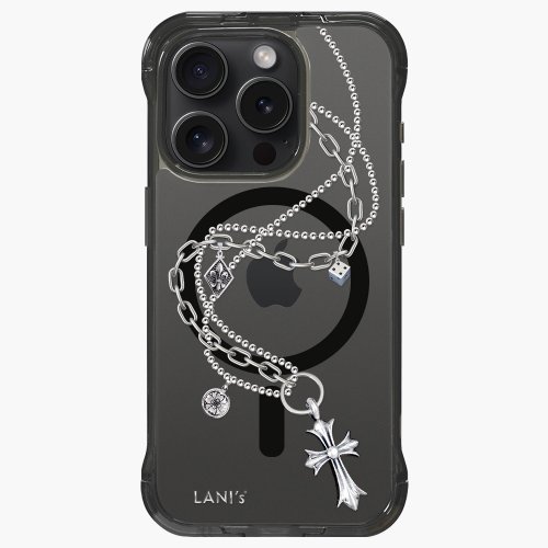 LANI's 風格防摔手機殼 月銀金屬 十字架圖 支架殼 磁吸透黑 iPhone 16 15 Pro Max