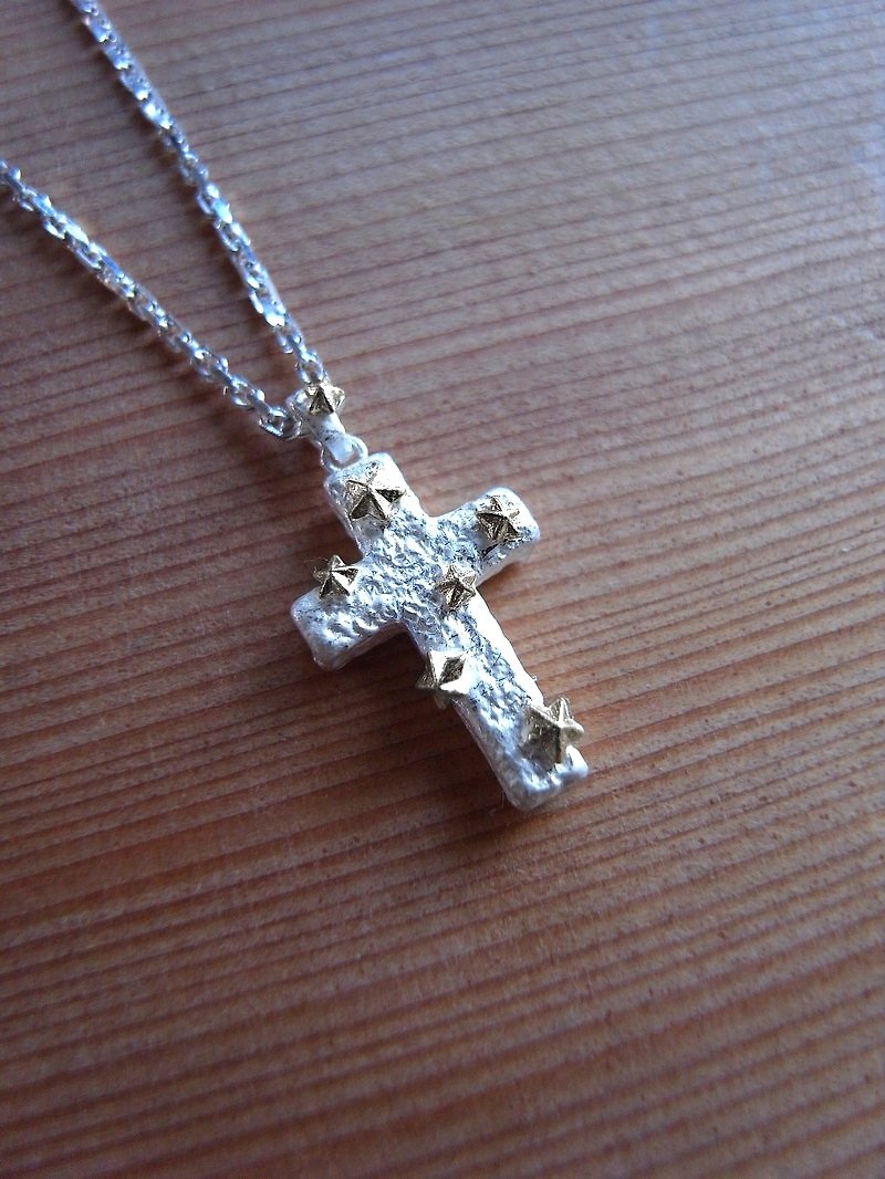 Silver Star Cross Necklace - สร้อยคอ - เงิน สีเงิน