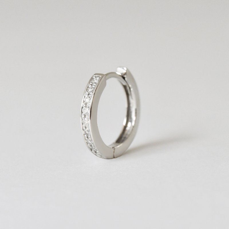 【Solo Earring】 鑽石 0.04克拉 大號易扣圈形單邊耳環 (鉑金) - 耳環/耳夾/耳骨夾 - 貴金屬 