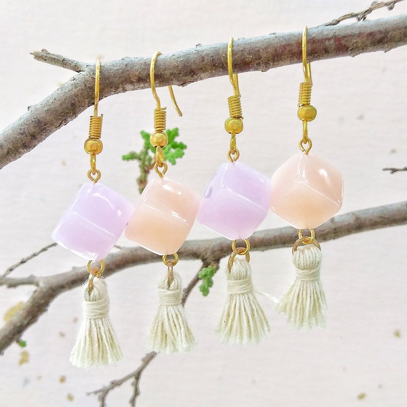Purple powder candy tassel earrings can be changed to Clip-On - Earrings & Clip-ons - Plastic Pink