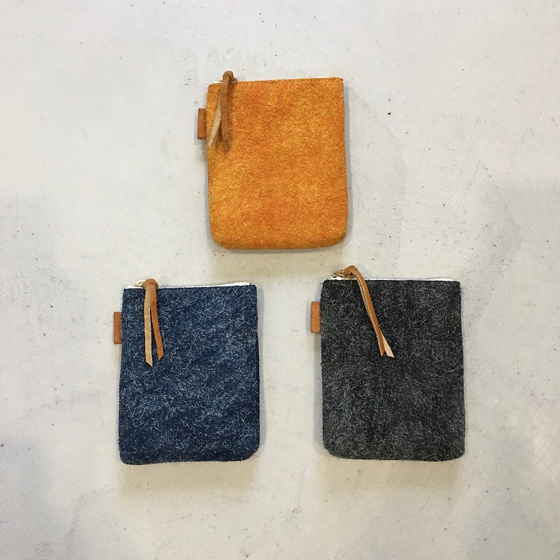 [Genuine leather] Angora velor and oil-tanned multi-pouch - S size [3 colors available] - กระเป๋าเครื่องสำอาง - หนังแท้ สีน้ำเงิน