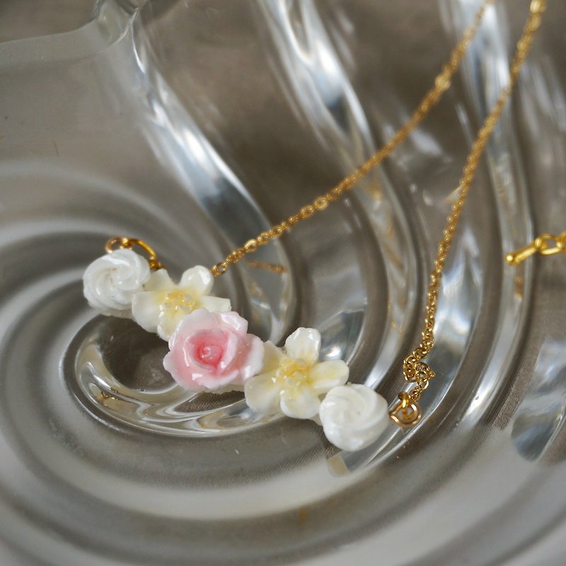 =Flower Piping= AmaHana Necklace Yellow&Pink - Necklaces - Clay Yellow