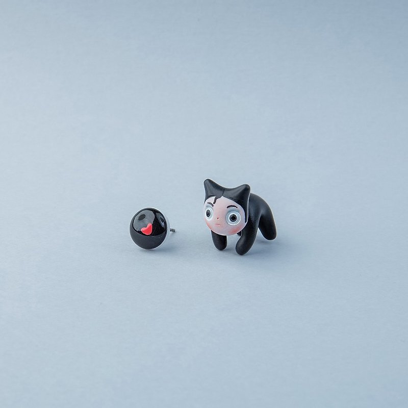 Severus Snape Cat- Polymer Clay Earrings, Handmade&Handpaited Catlover Gift - ต่างหู - ดินเหนียว สีดำ