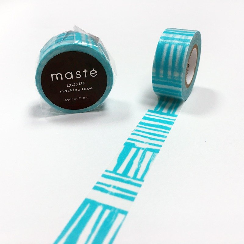 maste 和紙膠帶 海外限定系列-Basic【筆刷線條-藍 (MST-MKT198-BL)】 - 紙膠帶 - 紙 藍色