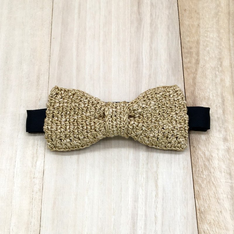 Gold Adjustable Bow Tie - Crochet Bow Ties made of Premium Egypt Silk Yarn - หูกระต่าย/ผ้าพันคอผู้ชาย - ผ้าฝ้าย/ผ้าลินิน สีทอง