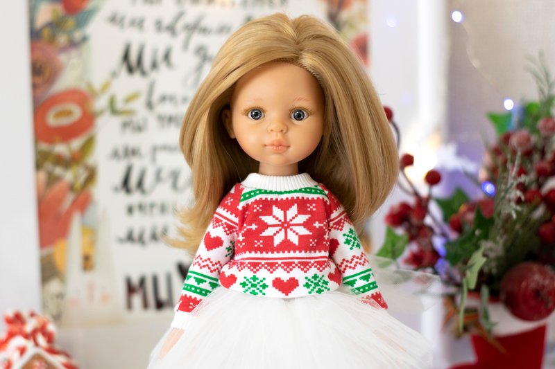 Christmas sweater for Paola Reina doll, Siblies doll, Little Darling sweatshirt - 玩偶/公仔 - 棉．麻 紅色