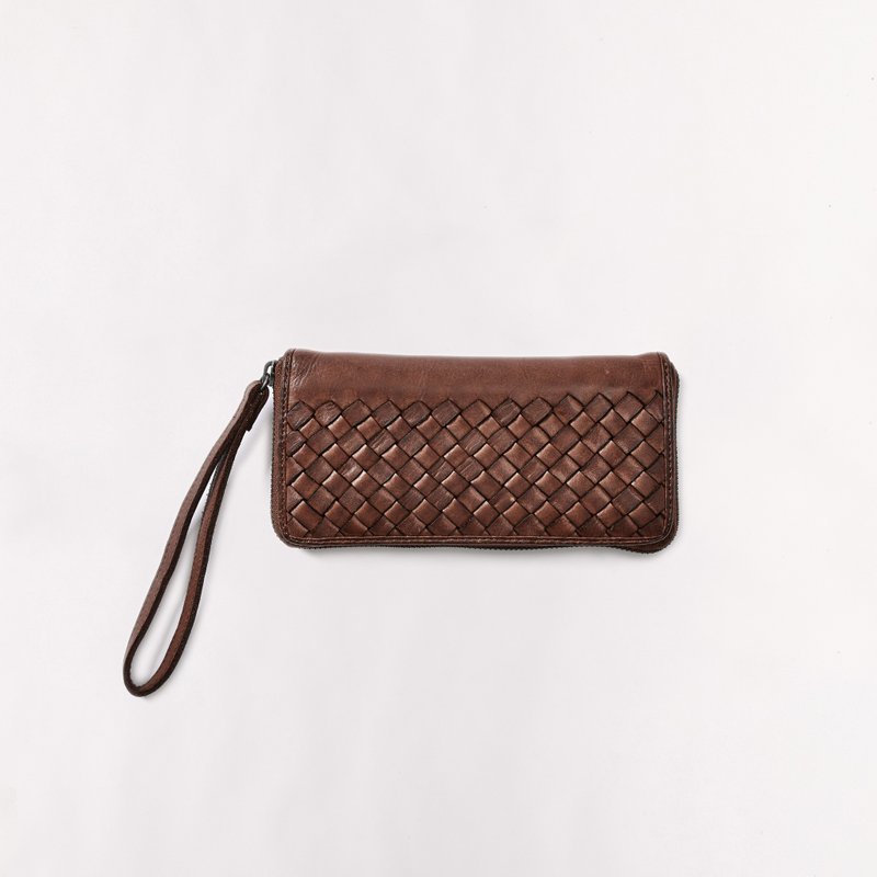 Atlanta L 真皮經典編織長夾 - 錢包/皮夾/長短夾 - 真皮 咖啡色